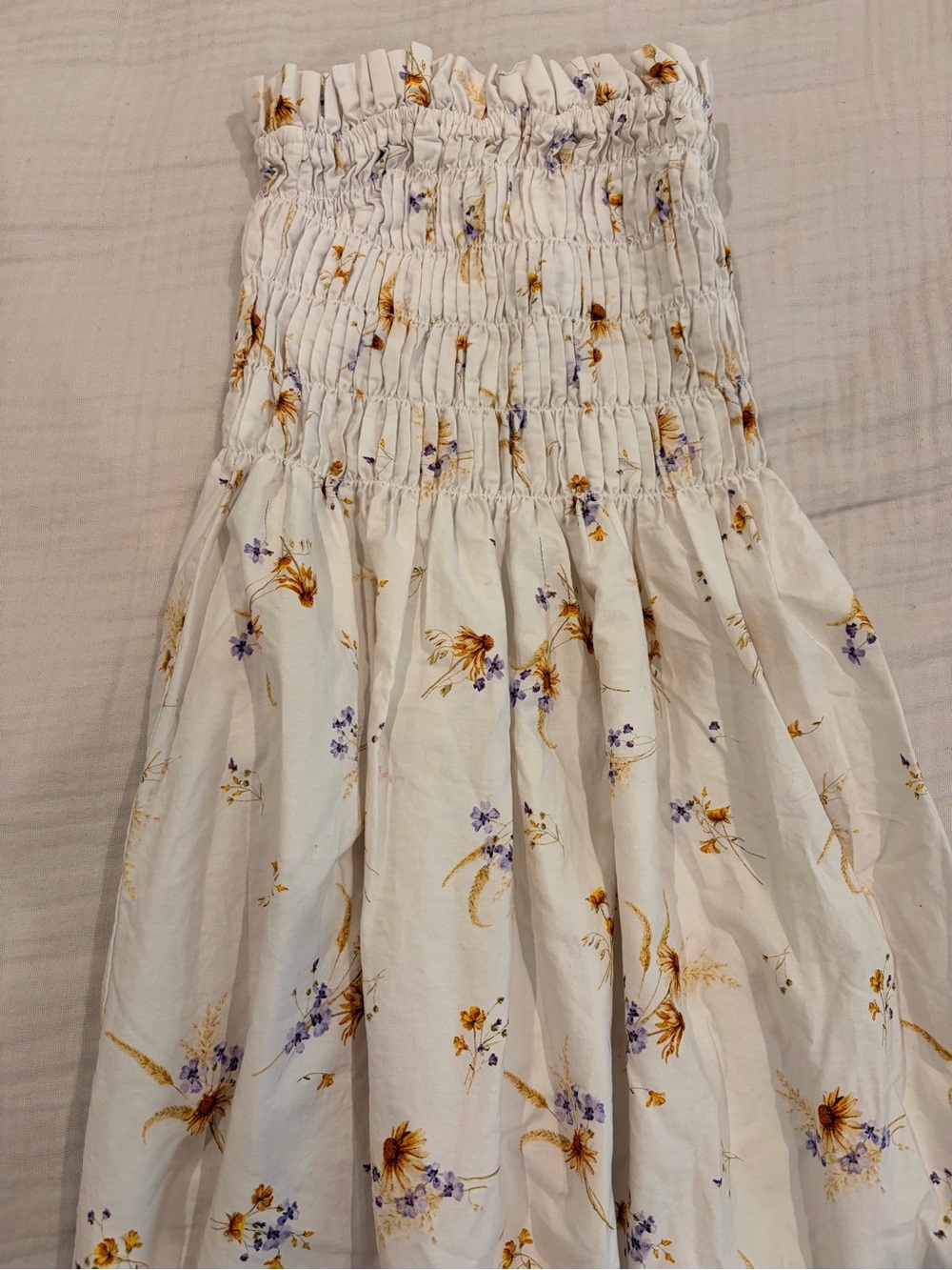White Floral Smocked Sundress with Yellow & Lavender Flowers